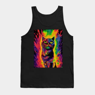 Trippy Multicolored Cat Tank Top